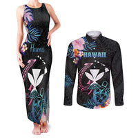 Personalised Hawaii Couples Matching Tank Maxi Dress and Long Sleeve Button Shirt Kanaka Maoli With Fish Hook