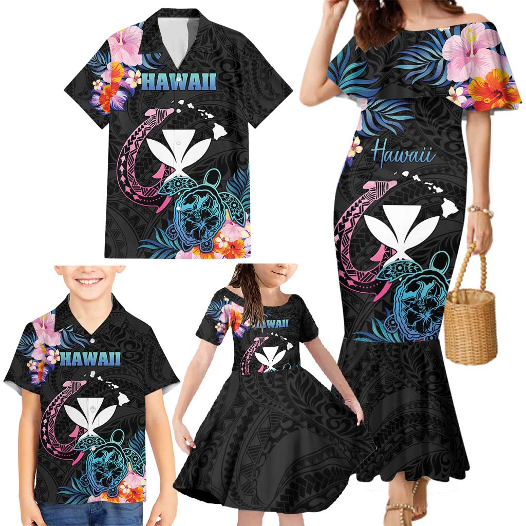 Personalised Hawaii Family Matching Mermaid Dress and Hawaiian Shirt Kanaka Maoli With Fish Hook