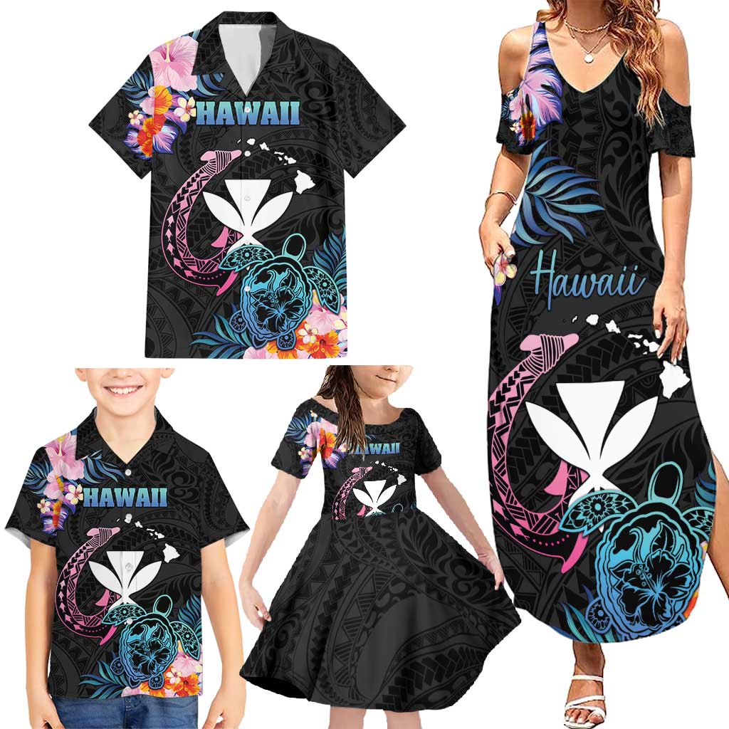 Personalised Hawaii Family Matching Summer Maxi Dress and Hawaiian Shirt Kanaka Maoli With Fish Hook