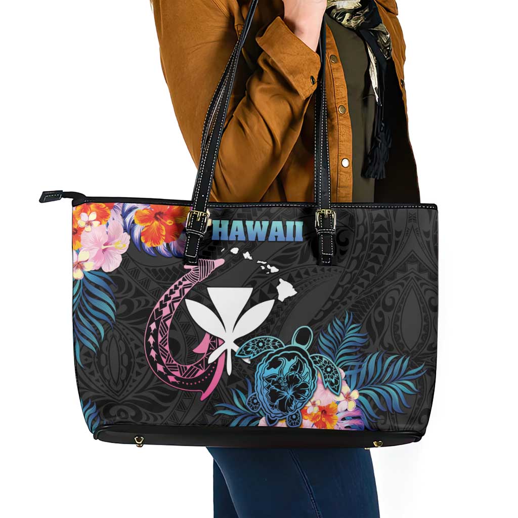 Hawaii Leather Tote Bag Kanaka Maoli With Fish Hook