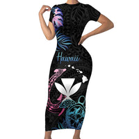 Personalised Hawaii Short Sleeve Bodycon Dress Kanaka Maoli With Fish Hook