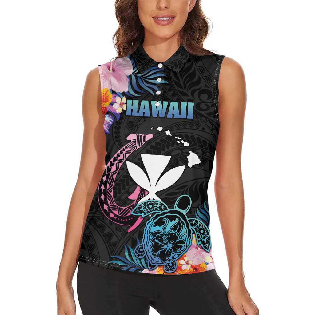 Personalised Hawaii Women Sleeveless Polo Shirt Kanaka Maoli With Fish Hook