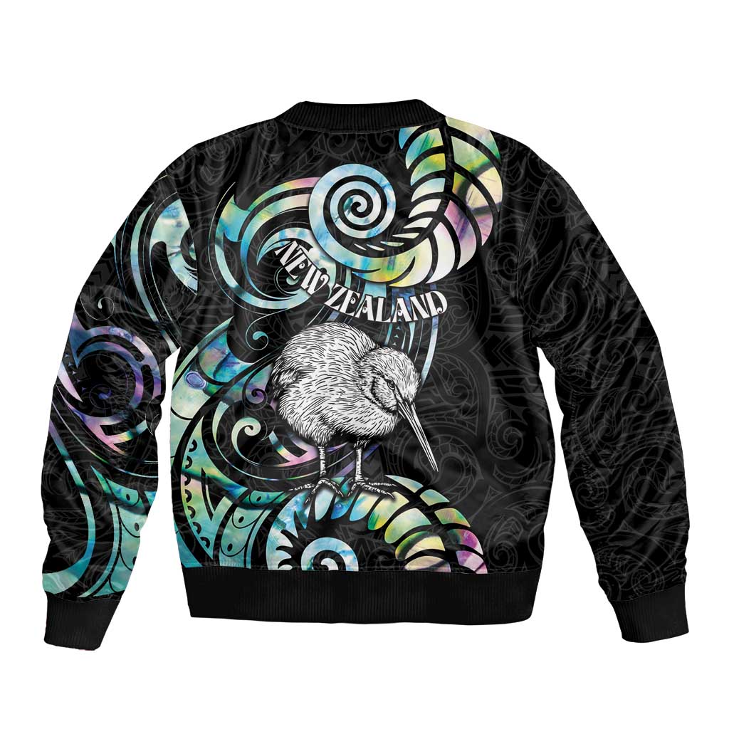 New Zealand Kiwi Bird Bomber Jacket Silver Fern Koru Paua Shell
