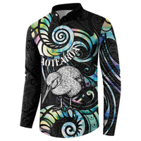 New Zealand Kiwi Bird Button Sweatshirt Silver Fern Koru Paua Shell