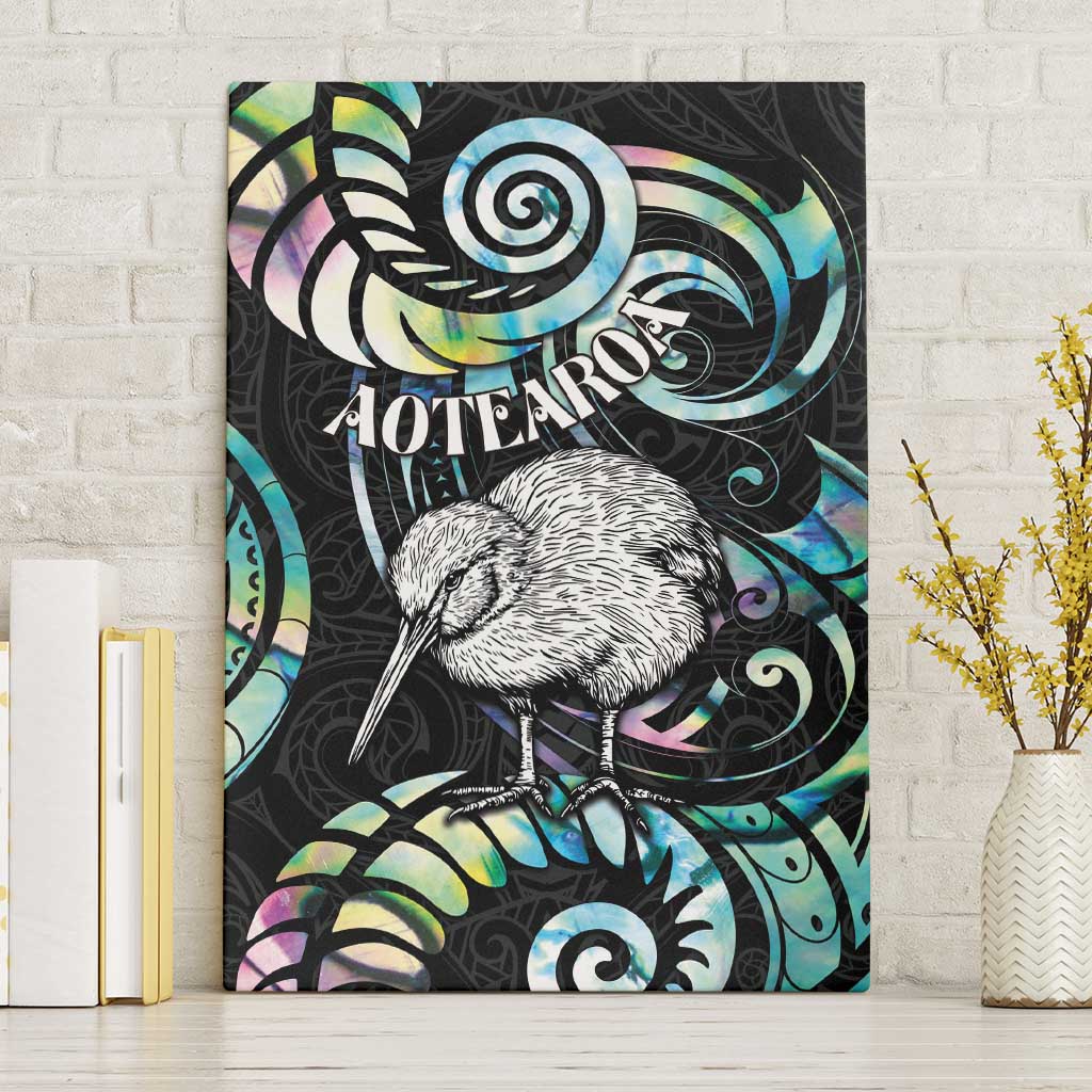 New Zealand Kiwi Bird Canvas Wall Art Silver Fern Koru Paua Shell