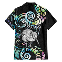 New Zealand Kiwi Bird Hawaiian Shirt Silver Fern Koru Paua Shell
