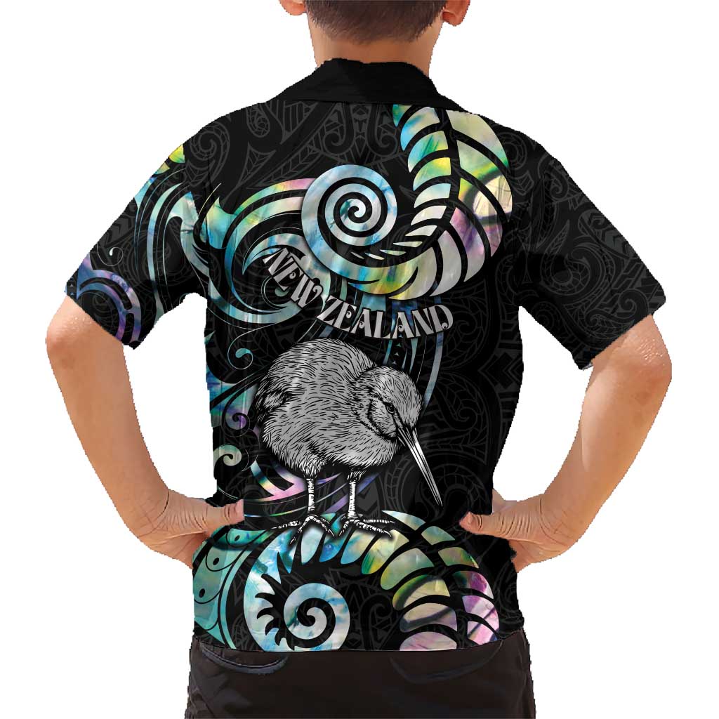 New Zealand Kiwi Bird Hawaiian Shirt Silver Fern Koru Paua Shell
