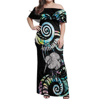 New Zealand Kiwi Bird Off Shoulder Maxi Dress Silver Fern Koru Paua Shell