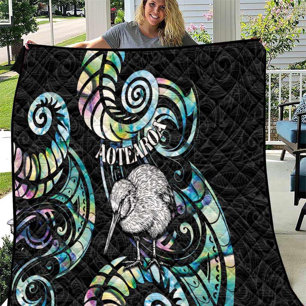 New Zealand Kiwi Bird Quilt Silver Fern Koru Paua Shell