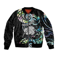 New Zealand Kiwi Bird Sleeve Zip Bomber Jacket Silver Fern Koru Paua Shell
