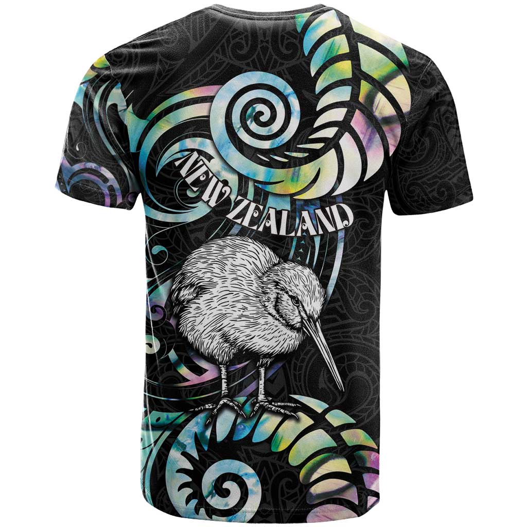 New Zealand Kiwi Bird T Shirt Silver Fern Koru Paua Shell