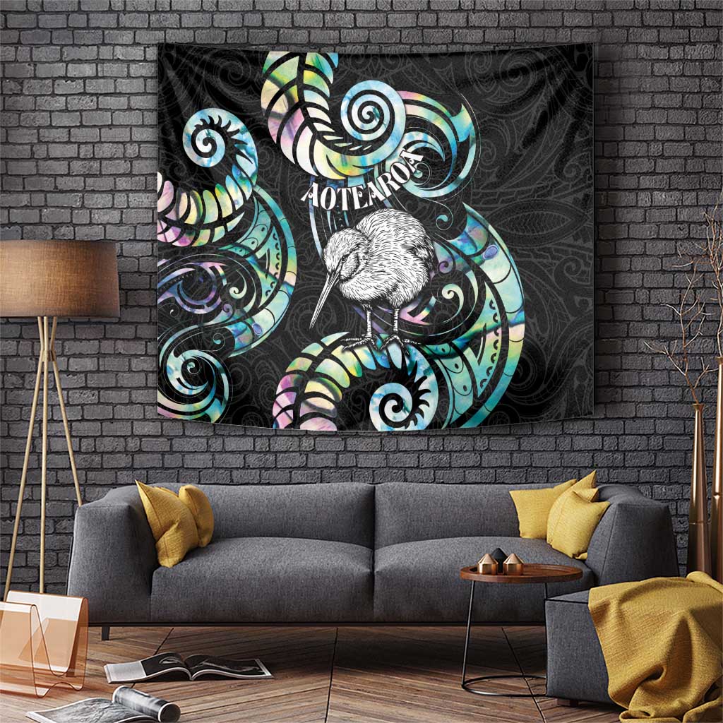 New Zealand Kiwi Bird Tapestry Silver Fern Koru Paua Shell