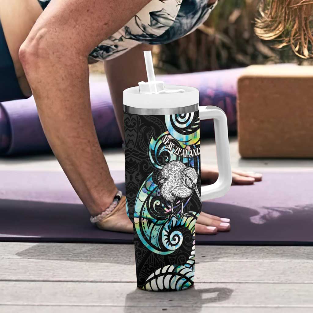 New Zealand Kiwi Bird Tumbler With Handle Silver Fern Koru Paua Shell