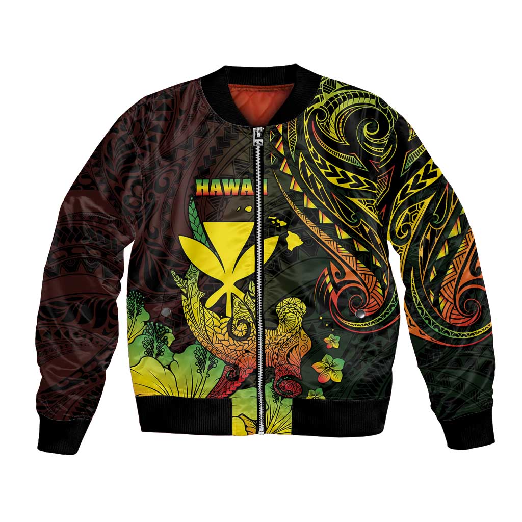 Personalised Hawaii Bomber Jacket Kanaka Maoli With Hammerhead Shark