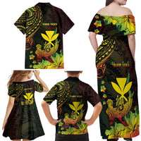 Personalised Hawaii Family Matching Off Shoulder Maxi Dress and Hawaiian Shirt Kanaka Maoli With Hammerhead Shark