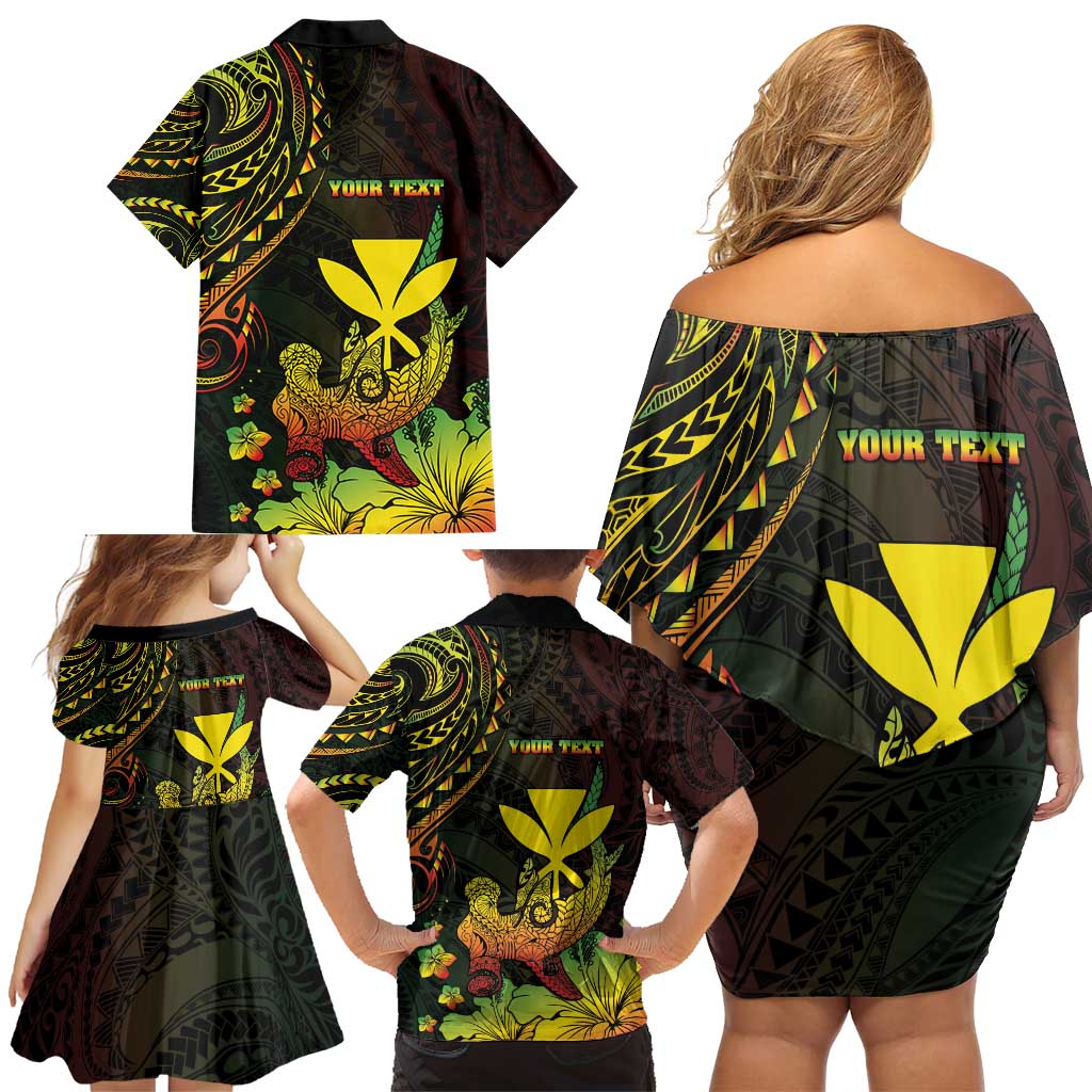 Personalised Hawaii Family Matching Off Shoulder Short Dress and Hawaiian Shirt Kanaka Maoli With Hammerhead Shark