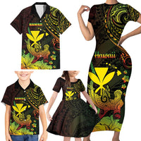 Personalised Hawaii Family Matching Short Sleeve Bodycon Dress and Hawaiian Shirt Kanaka Maoli With Hammerhead Shark