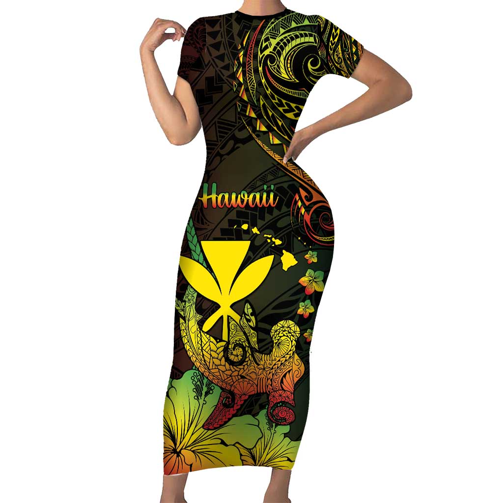 Personalised Hawaii Family Matching Short Sleeve Bodycon Dress and Hawaiian Shirt Kanaka Maoli With Hammerhead Shark