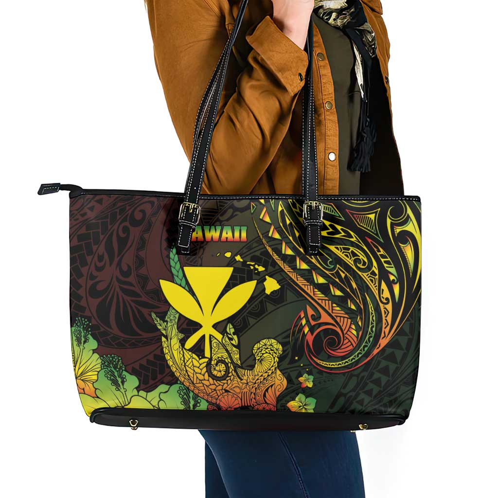 Hawaii Leather Tote Bag Kanaka Maoli With Hammerhead Shark