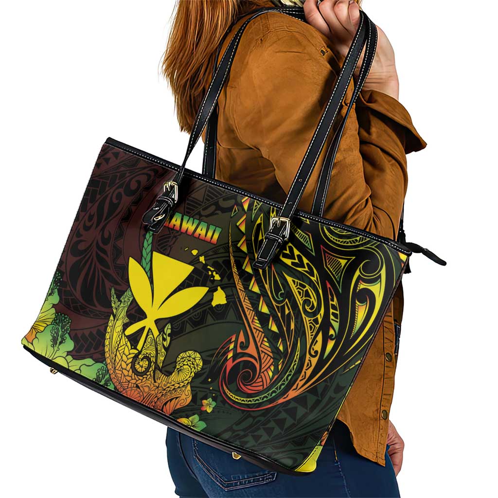 Hawaii Leather Tote Bag Kanaka Maoli With Hammerhead Shark