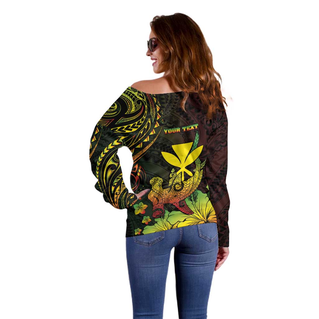 Personalised Hawaii Off Shoulder Sweater Kanaka Maoli With Hammerhead Shark