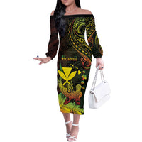 Personalised Hawaii Off The Shoulder Long Sleeve Dress Kanaka Maoli With Hammerhead Shark