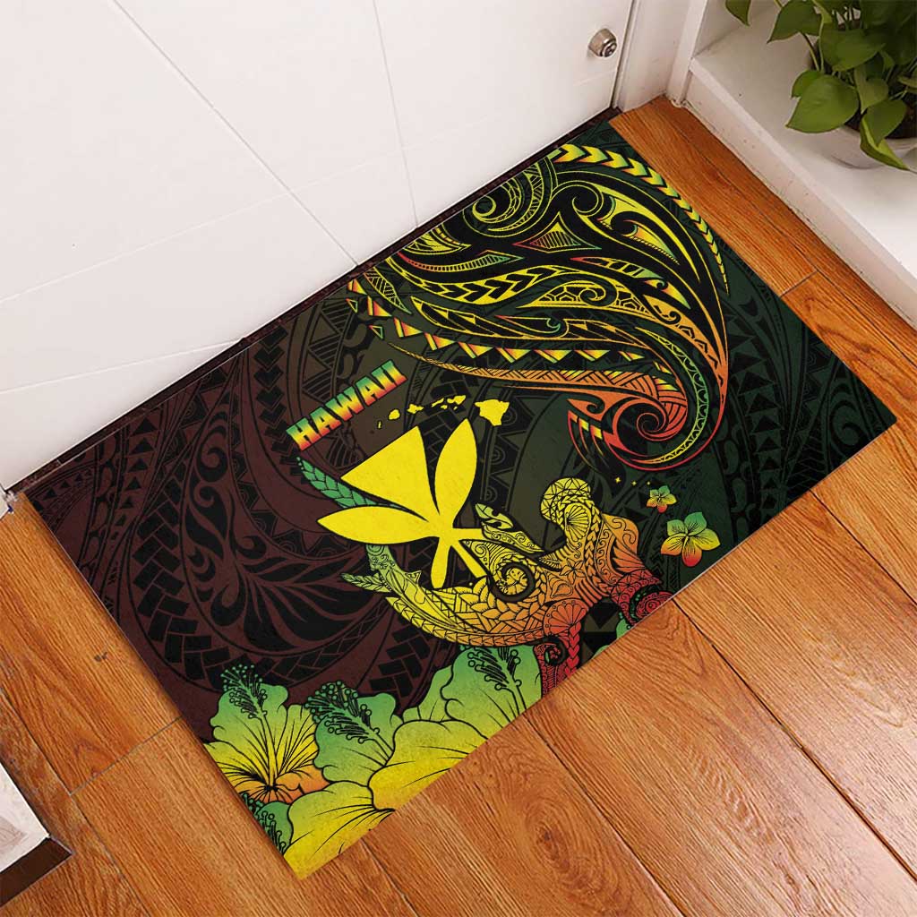 Hawaii Rubber Doormat Kanaka Maoli With Hammerhead Shark