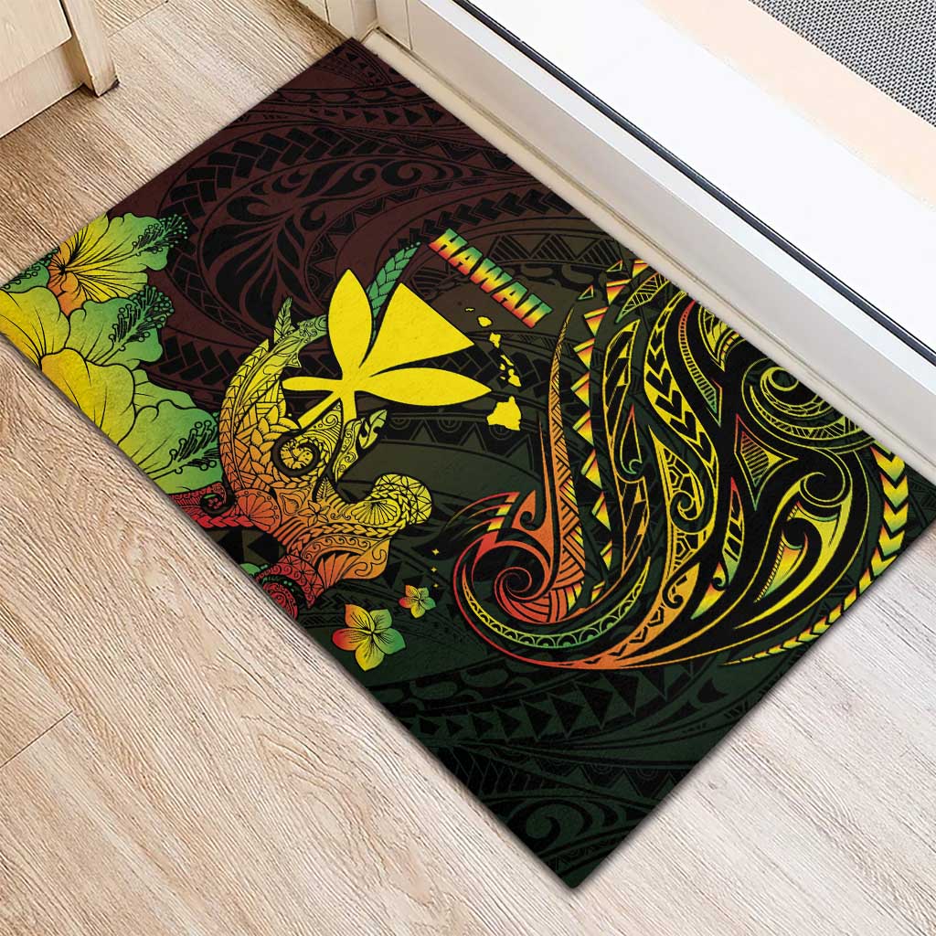 Hawaii Rubber Doormat Kanaka Maoli With Hammerhead Shark