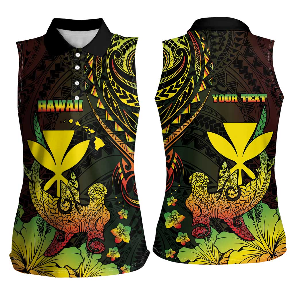 Personalised Hawaii Women Sleeveless Polo Shirt Kanaka Maoli With Hammerhead Shark