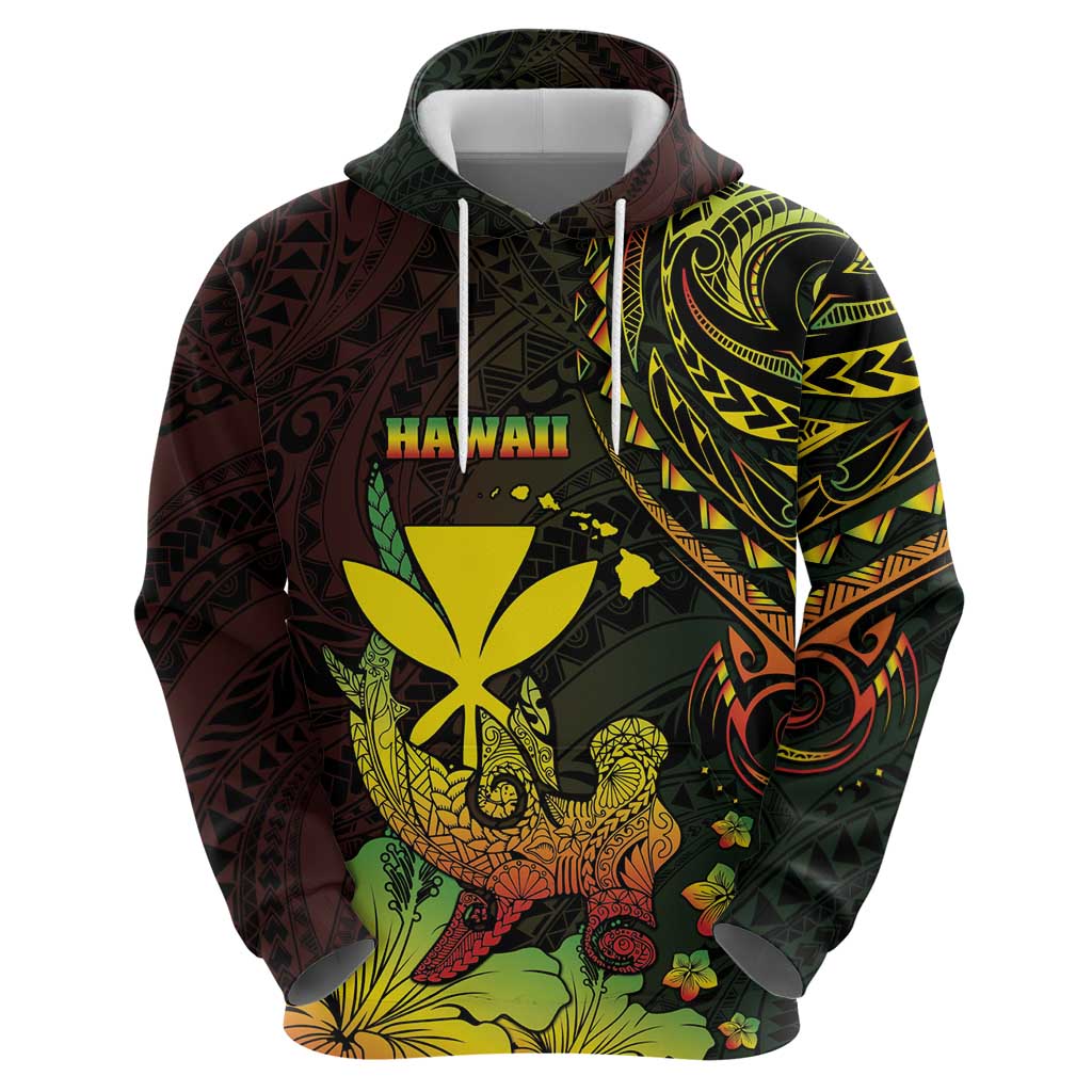 Personalised Hawaii Zip Hoodie Kanaka Maoli With Hammerhead Shark