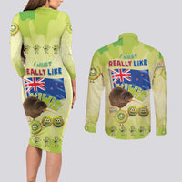 New Zealand Kiwi Couples Matching Long Sleeve Bodycon Dress and Long Sleeve Button Shirt I Just Really Like Kiwis
