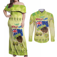 New Zealand Kiwi Couples Matching Off Shoulder Maxi Dress and Long Sleeve Button Shirt I Just Really Like Kiwis