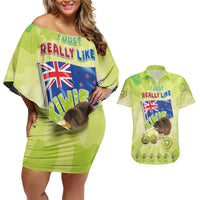 New Zealand Kiwi Couples Matching Off Shoulder Short Dress and Hawaiian Shirt I Just Really Like Kiwis