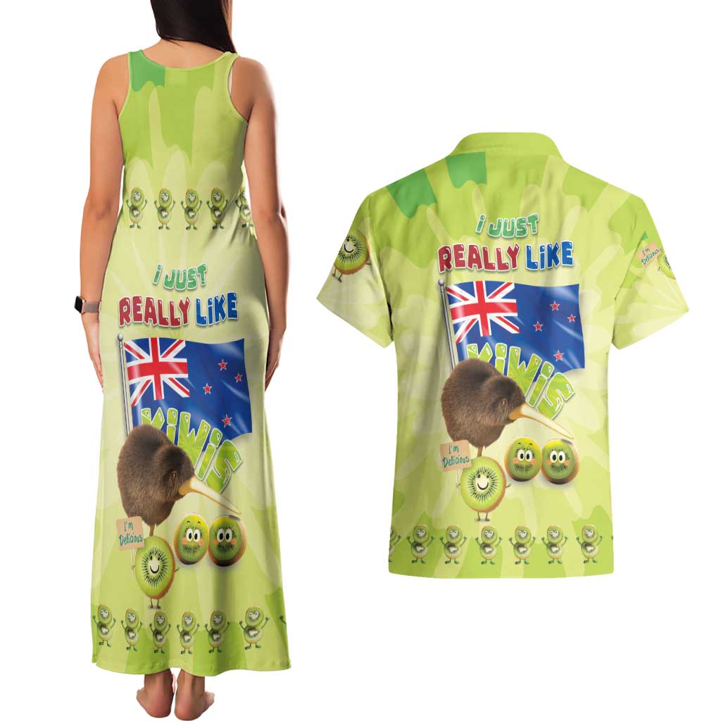 New Zealand Kiwi Couples Matching Tank Maxi Dress and Hawaiian Shirt I Just Really Like Kiwis