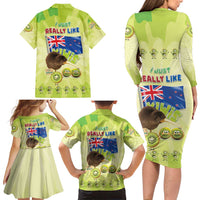 New Zealand Kiwi Family Matching Long Sleeve Bodycon Dress and Hawaiian Shirt I Just Really Like Kiwis