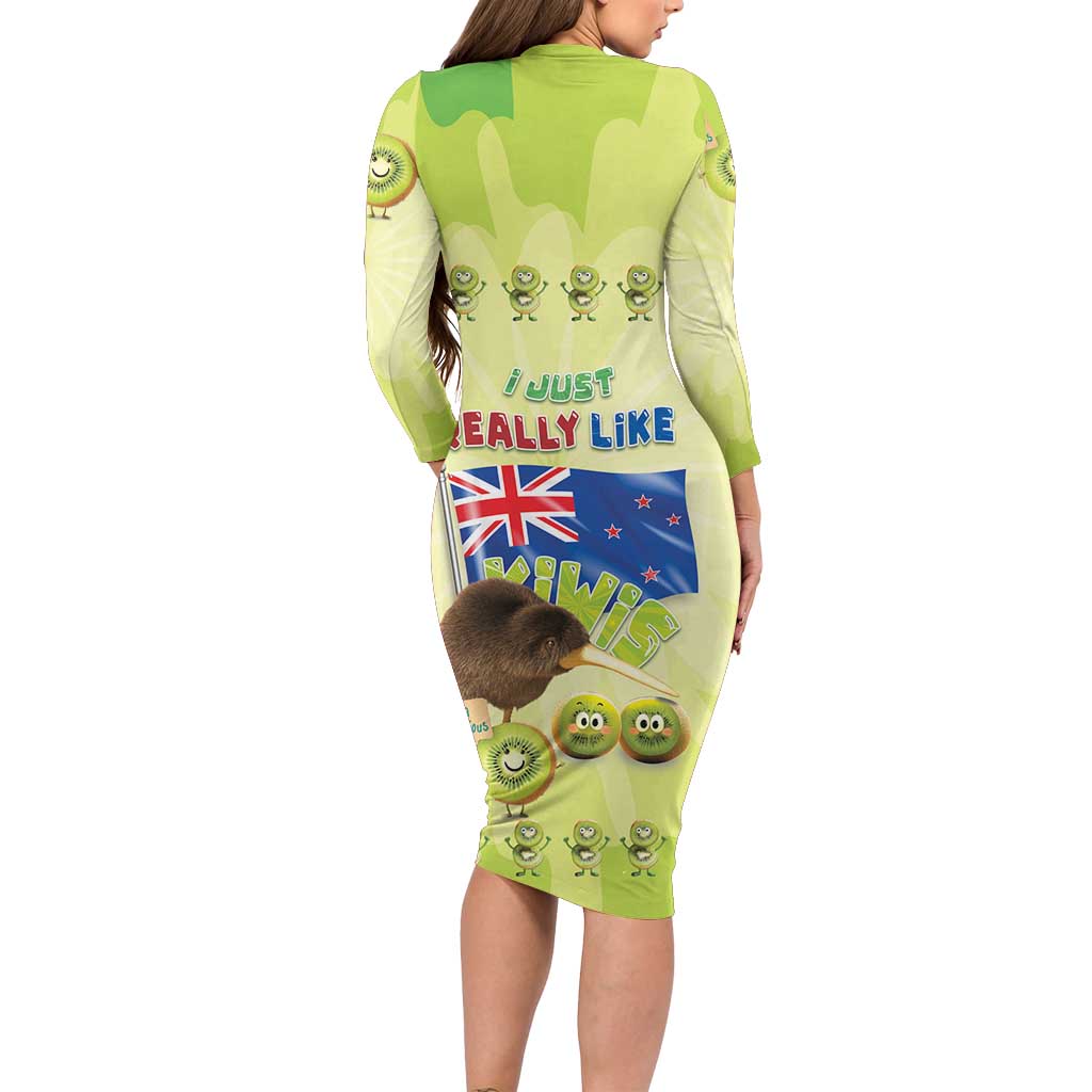 New Zealand Kiwi Family Matching Long Sleeve Bodycon Dress and Hawaiian Shirt I Just Really Like Kiwis