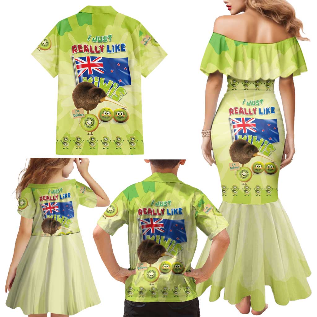New Zealand Kiwi Family Matching Mermaid Dress and Hawaiian Shirt I Just Really Like Kiwis