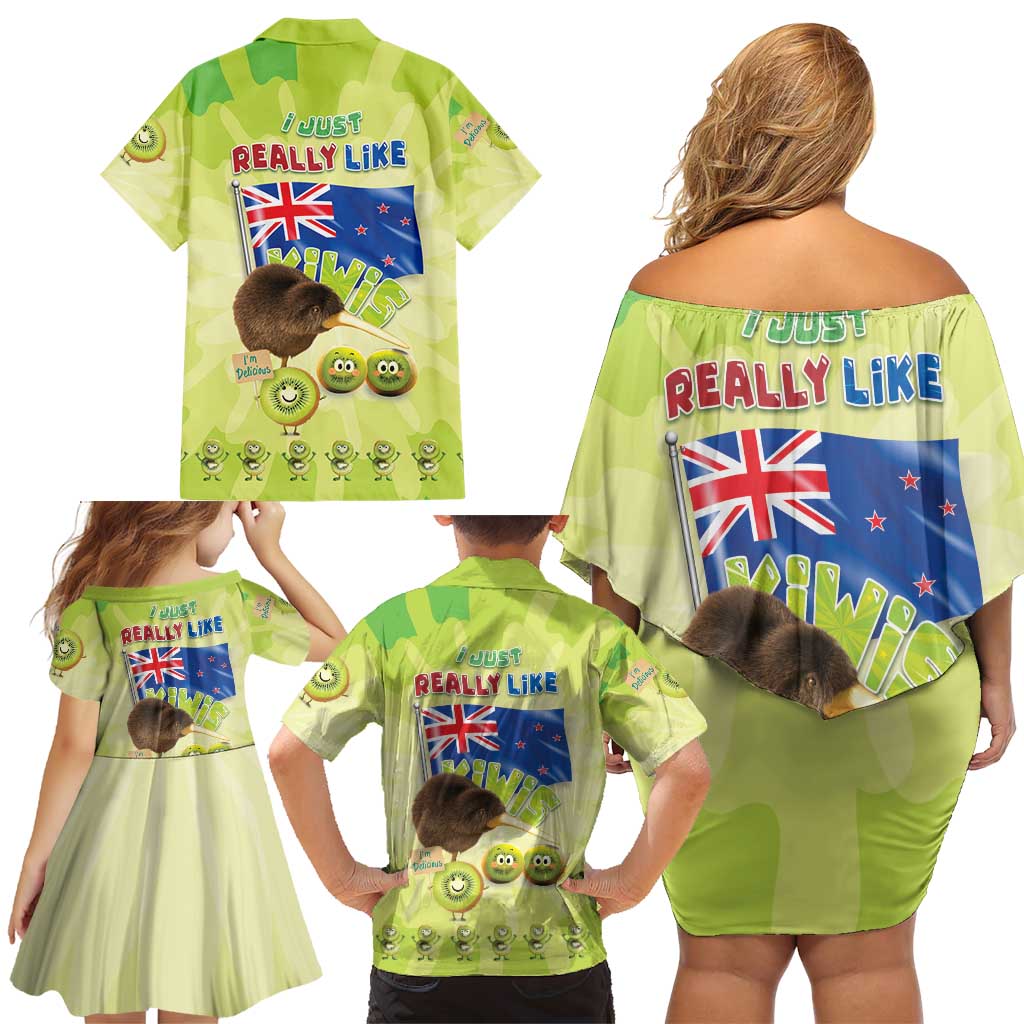New Zealand Kiwi Family Matching Off Shoulder Short Dress and Hawaiian Shirt I Just Really Like Kiwis