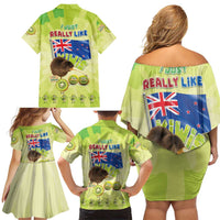 New Zealand Kiwi Family Matching Off Shoulder Short Dress and Hawaiian Shirt I Just Really Like Kiwis