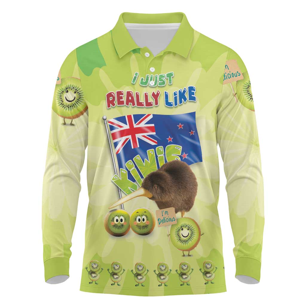 New Zealand Kiwi Long Sleeve Polo Shirt I Just Really Like Kiwis