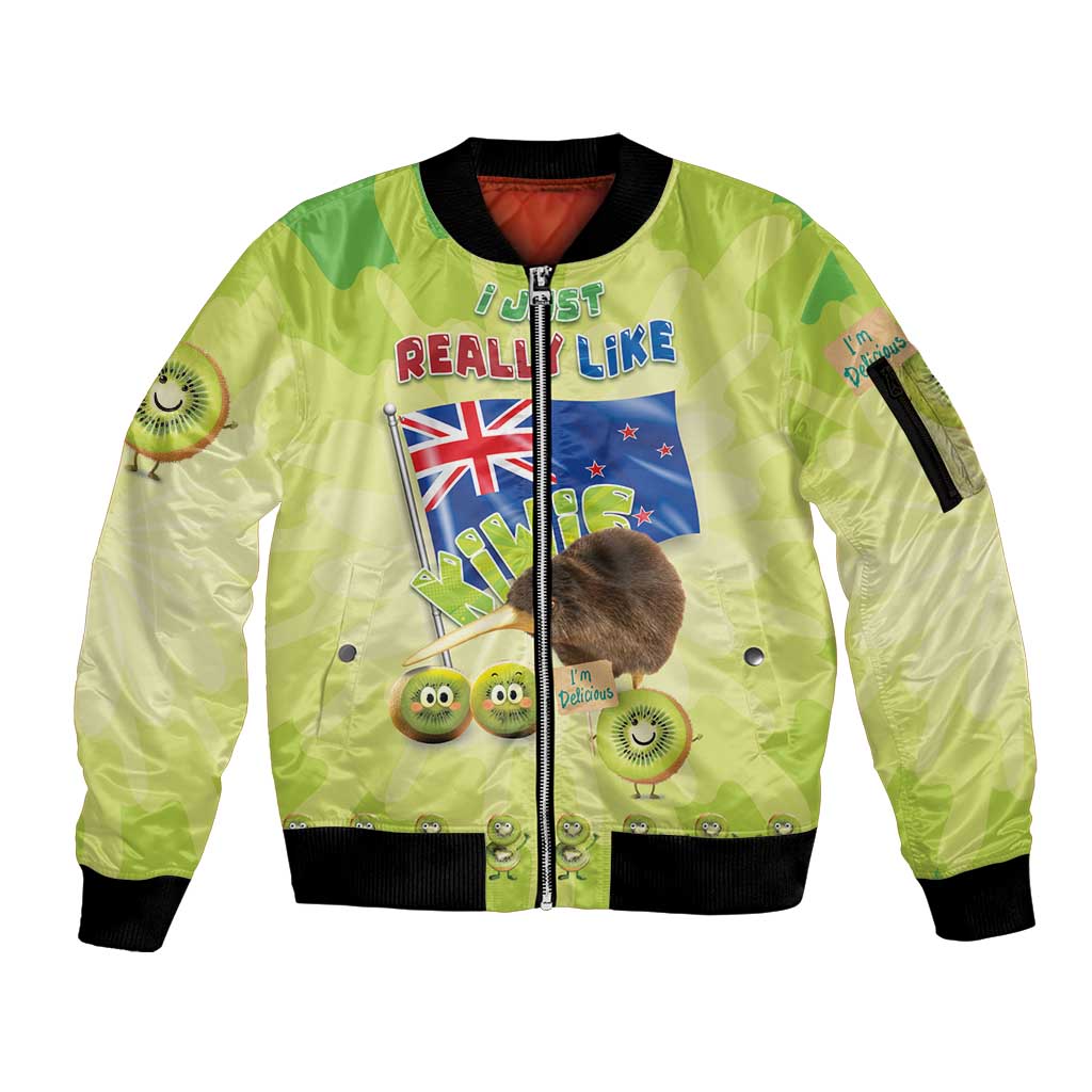 New Zealand Kiwi Sleeve Zip Bomber Jacket I Just Really Like Kiwis