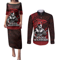 Hawaii Ikaika Warrior Couples Matching Puletasi and Long Sleeve Button Shirt Hawaiian Tribal Tattoo