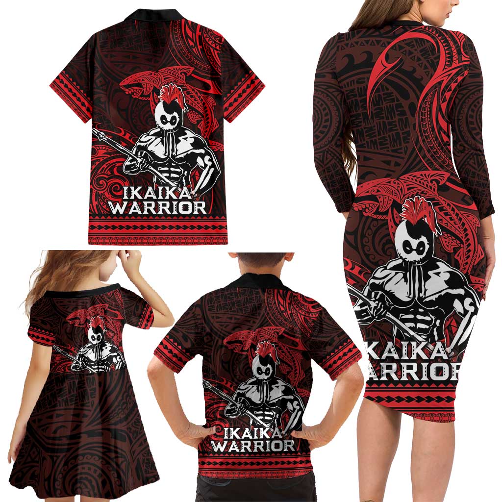 Hawaii Ikaika Warrior Family Matching Long Sleeve Bodycon Dress and Hawaiian Shirt Hawaiian Tribal Tattoo