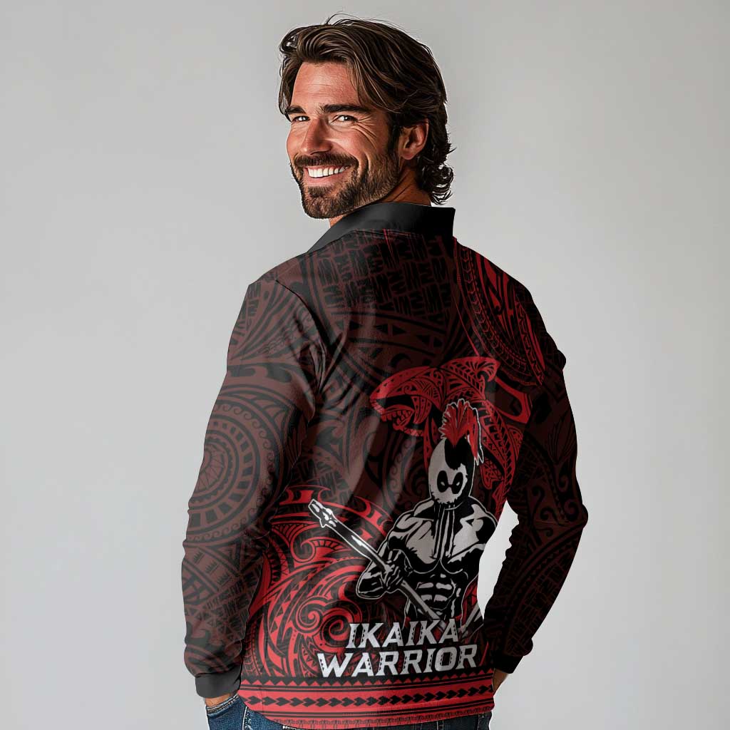 Hawaii Ikaika Warrior Long Sleeve Polo Shirt Hawaiian Tribal Tattoo