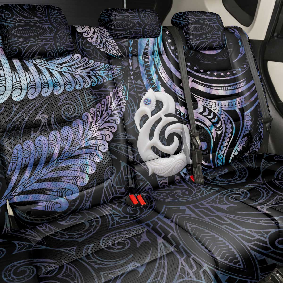 New Zealand Aotearoa Back Car Seat Cover Maori Hei Manaia Purple Paua Shell