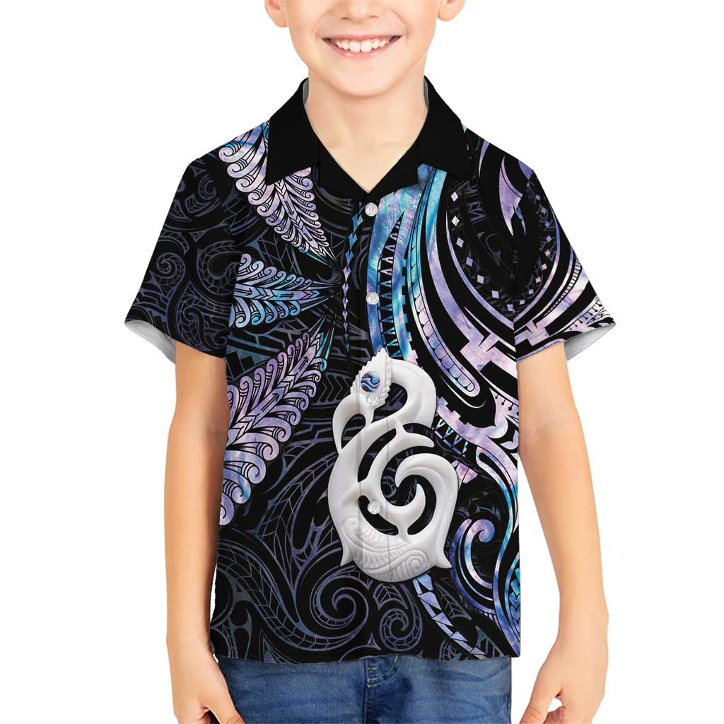 New Zealand Aotearoa Family Matching Long Sleeve Bodycon Dress and Hawaiian Shirt Maori Hei Manaia Purple Paua Shell