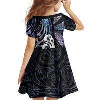 New Zealand Aotearoa Family Matching Off Shoulder Short Dress and Hawaiian Shirt Maori Hei Manaia Purple Paua Shell