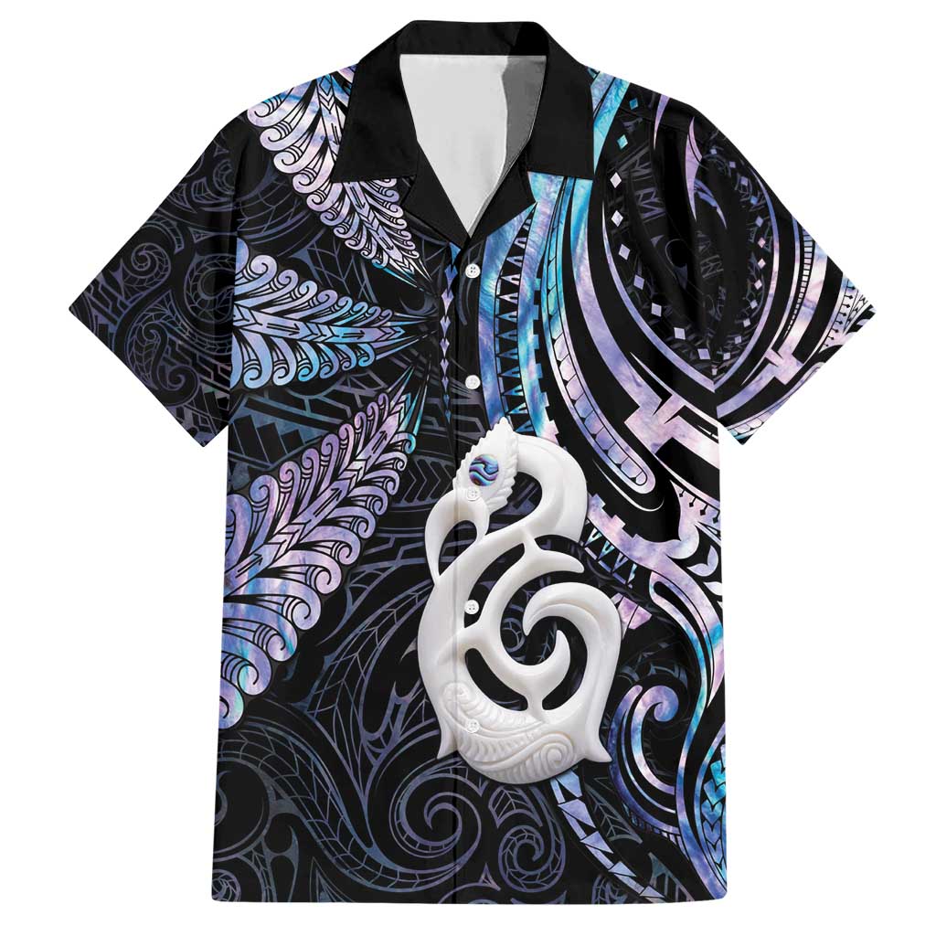New Zealand Aotearoa Family Matching Short Sleeve Bodycon Dress and Hawaiian Shirt Maori Hei Manaia Purple Paua Shell