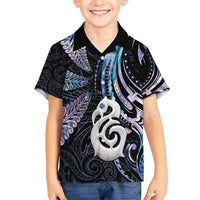 New Zealand Aotearoa Family Matching Short Sleeve Bodycon Dress and Hawaiian Shirt Maori Hei Manaia Purple Paua Shell