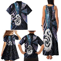 New Zealand Aotearoa Family Matching Tank Maxi Dress and Hawaiian Shirt Maori Hei Manaia Purple Paua Shell